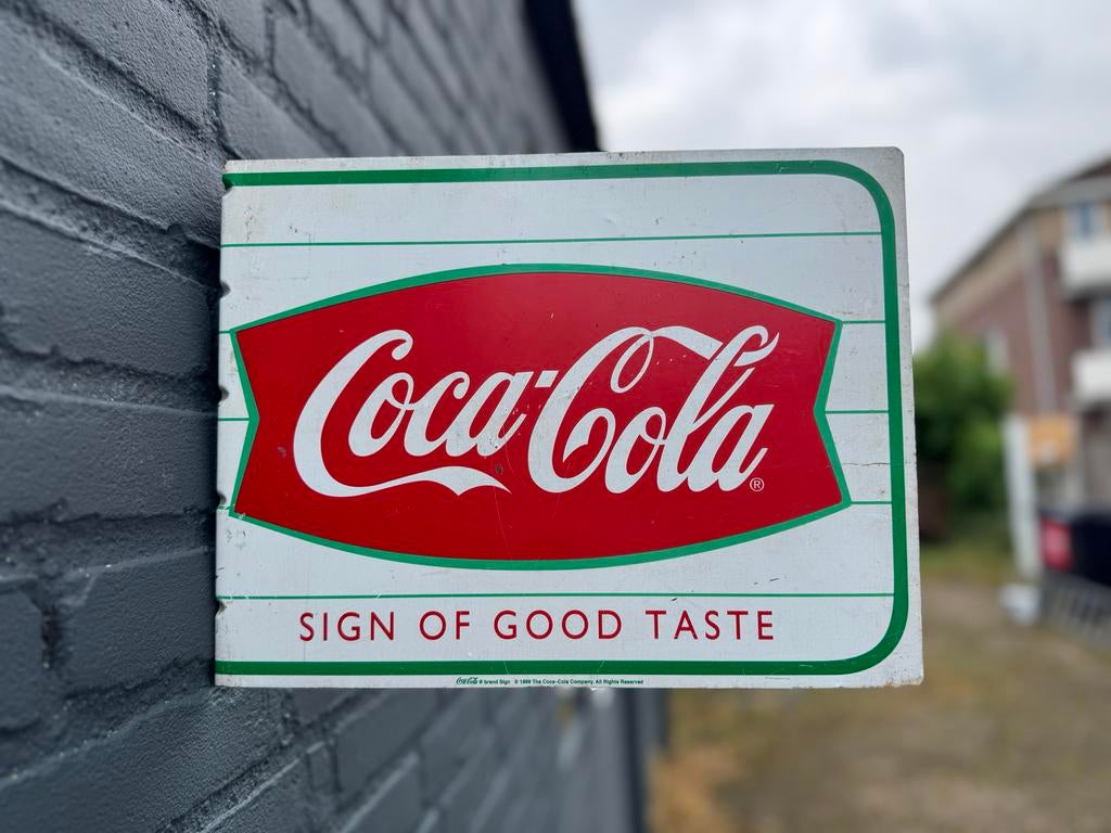 Vintage Coca-Cola Reclamebord - 'Sign of Good Taste', Reclamebord, Gebruikt, ., Ophalen of Verzenden