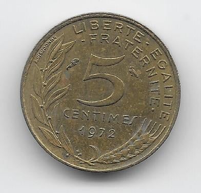 Frankrijk 5 centimes 1972 KM# 933, Verzenden, Frankrijk, Losse munt