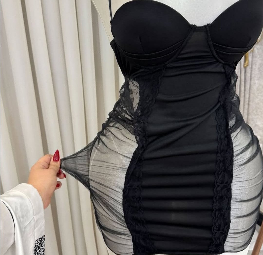 Zwarte Mesh Babydoll Lingerie Nachtjurkje M, Kleding | Dames, Ondergoed en Lingerie, Zwart, Ophalen of Verzenden