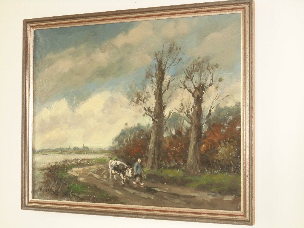 H.C. Kranenburg [1917-1997] "Boer met koe op landweg", Antiek en Kunst, Kunst | Schilderijen | Klassiek, Ophalen