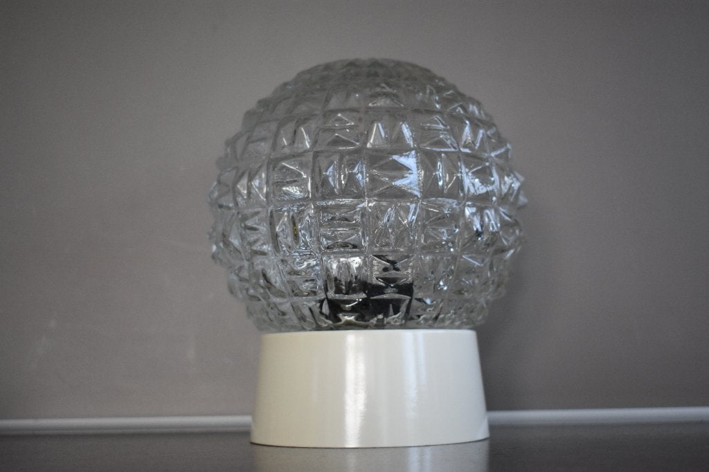 Glazen plafonniere bol ananas motief jaren 60 - 70, Huis en Inrichting, Gebruikt, Jaren 70, Ophalen of Verzenden, Plafondlamp