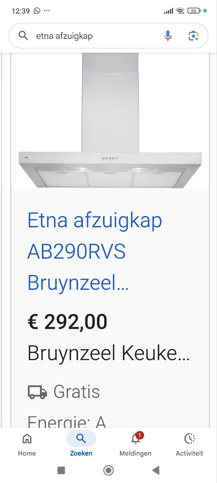 Wegens nieuwe Keuken te koop: Etna afzuigkap, Ophalen of Verzenden, Zo goed als nieuw, 200 tot 400 m³ per uur