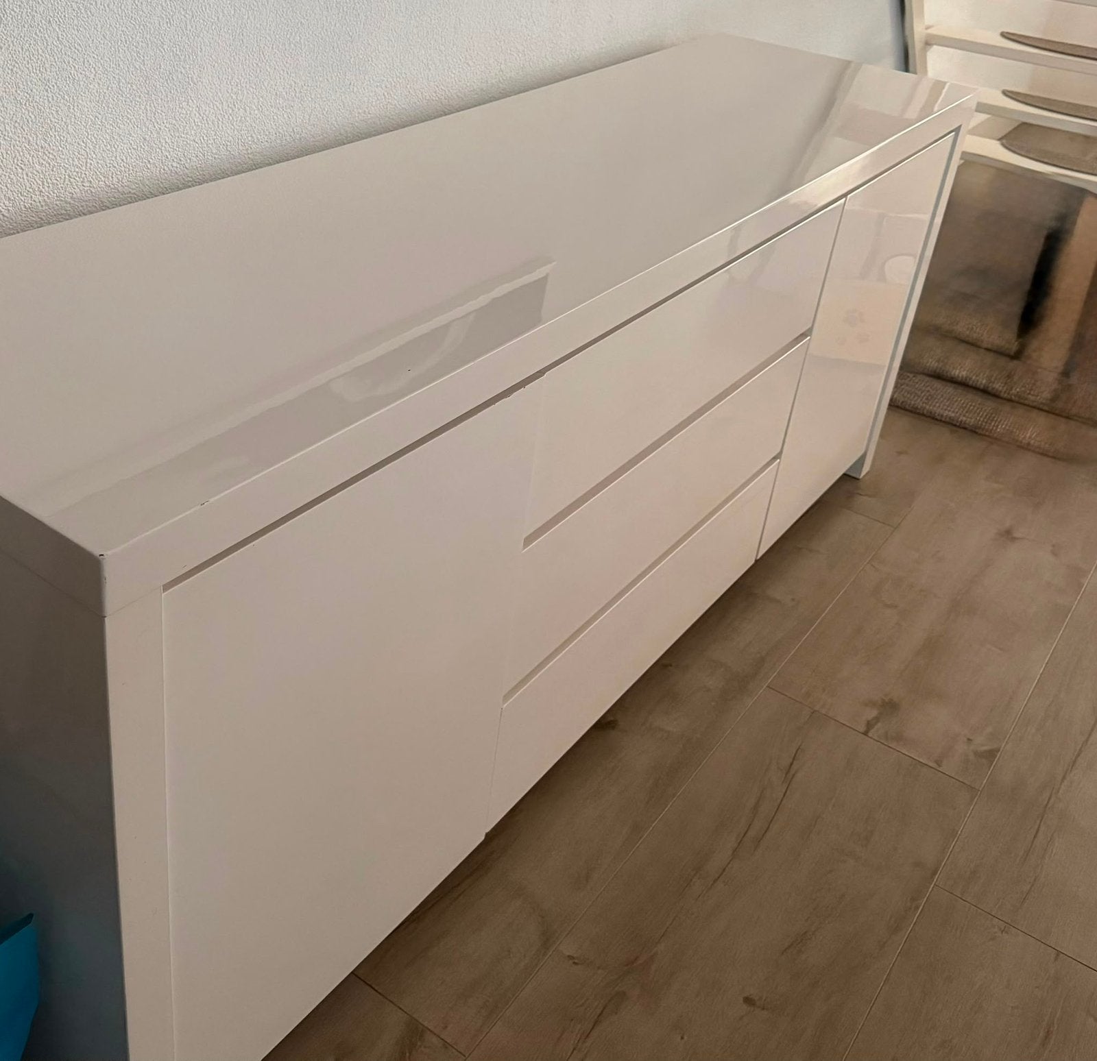 Wit hoogglans dressoir 190 cm, Ophalen, Gebruikt, 25 tot 50 cm, 150 tot 200 cm