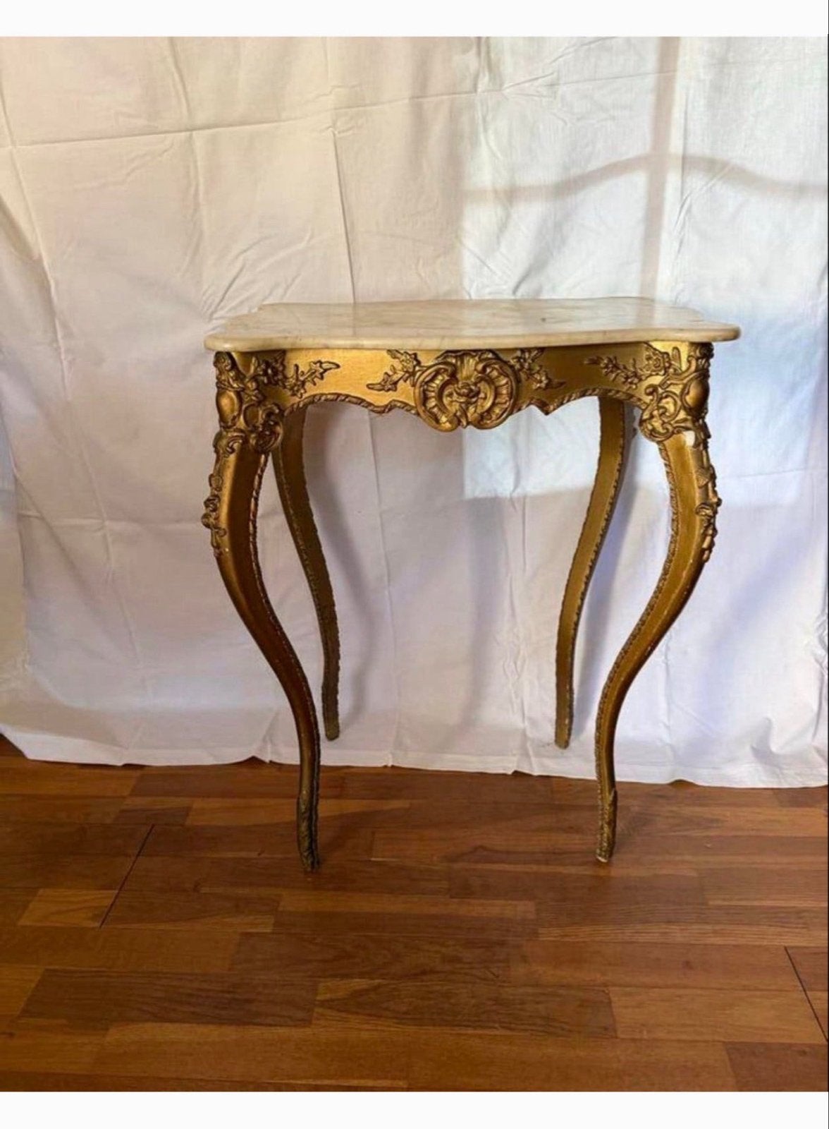 Vergulde Louis XV Sidetable met Marmeren Blad, Ophalen