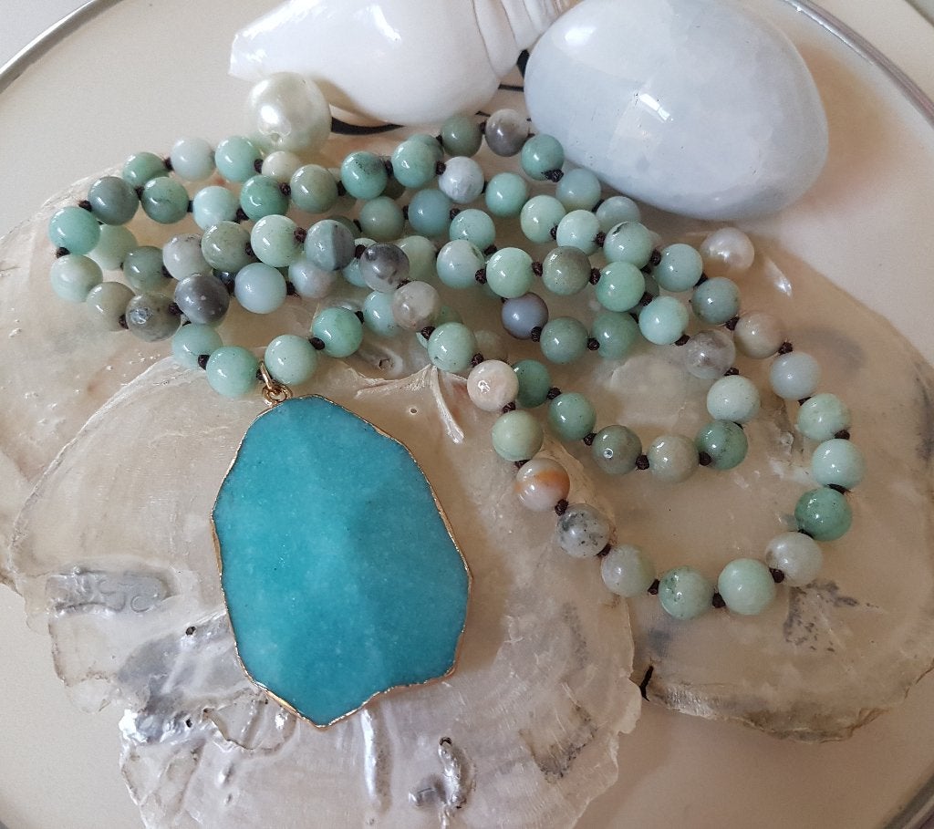 Bohemian Ibiza Stone Necklace / Ketting Amazoniet, Sieraden, Tassen en Uiterlijk, Kettingen, Nieuw, Steen of Mineraal, Met edelsteen