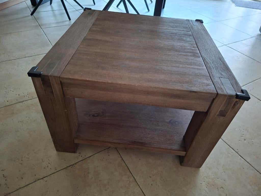 Houten Salontafel of Bijzettafel met Opbergruimte, Minder dan 45 cm, Gebruikt, Vierkant, Hout