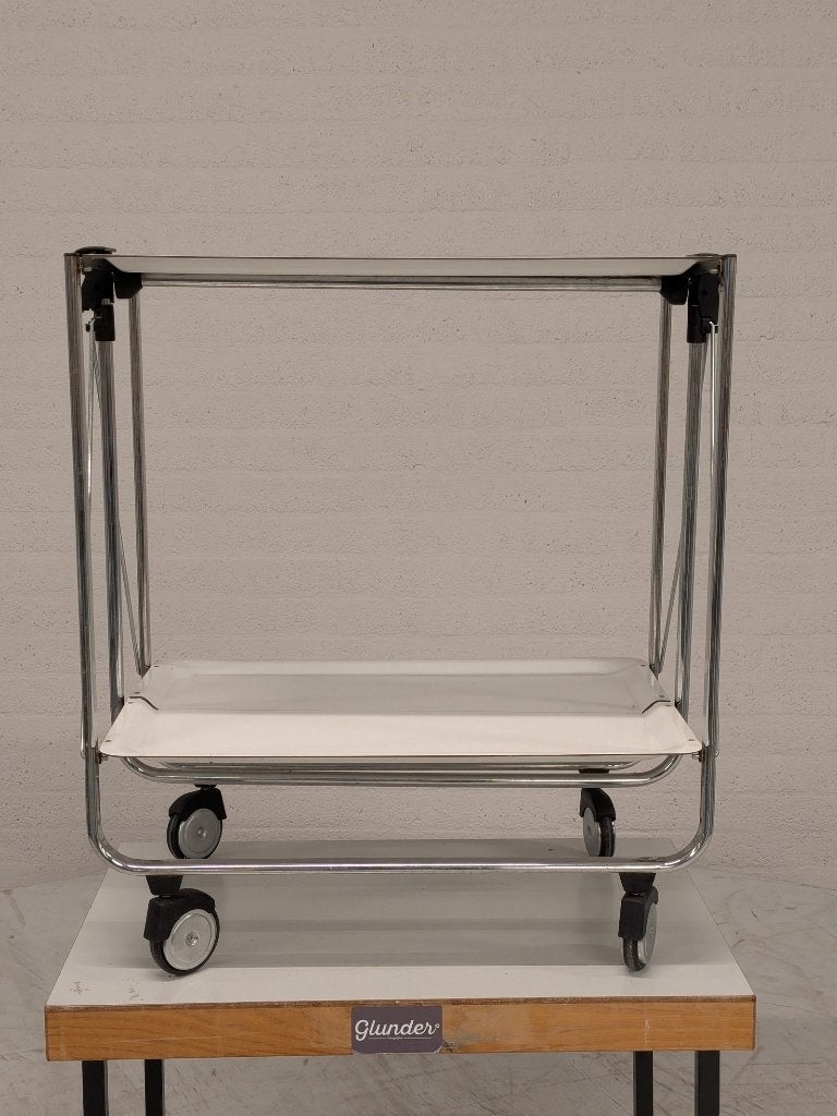 Vintage serveerwagen chroom met witte bladen, Ophalen, Gebruikt, Metaal of Aluminium, N.v.t.