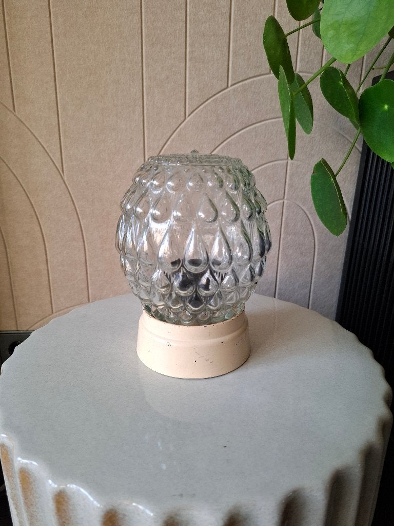 Vintage glazen plafondlamp plafonniere, Huis en Inrichting, Lampen | Plafondlampen, Gebruikt, Jaren 50, Glas, Overige kleuren