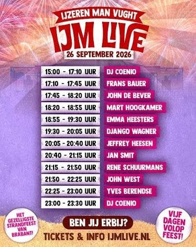2 x IJM LIVE entree kaarten voor 26 September voor €70, Twee personen, September, Levenslied