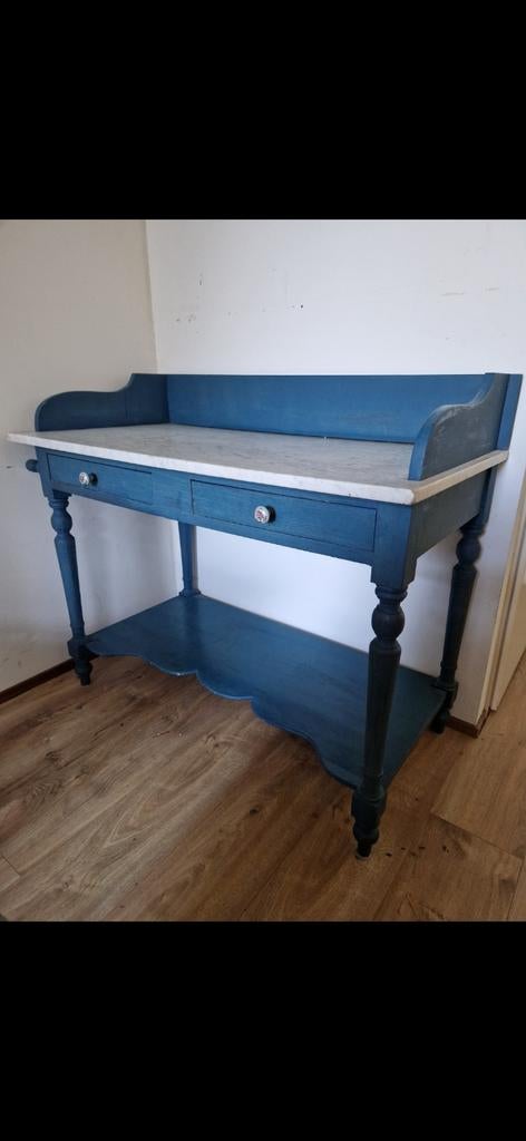 Antiek dressoir met marmeren werkblad - Blauw, Antiek en Kunst, Ophalen of Verzenden
