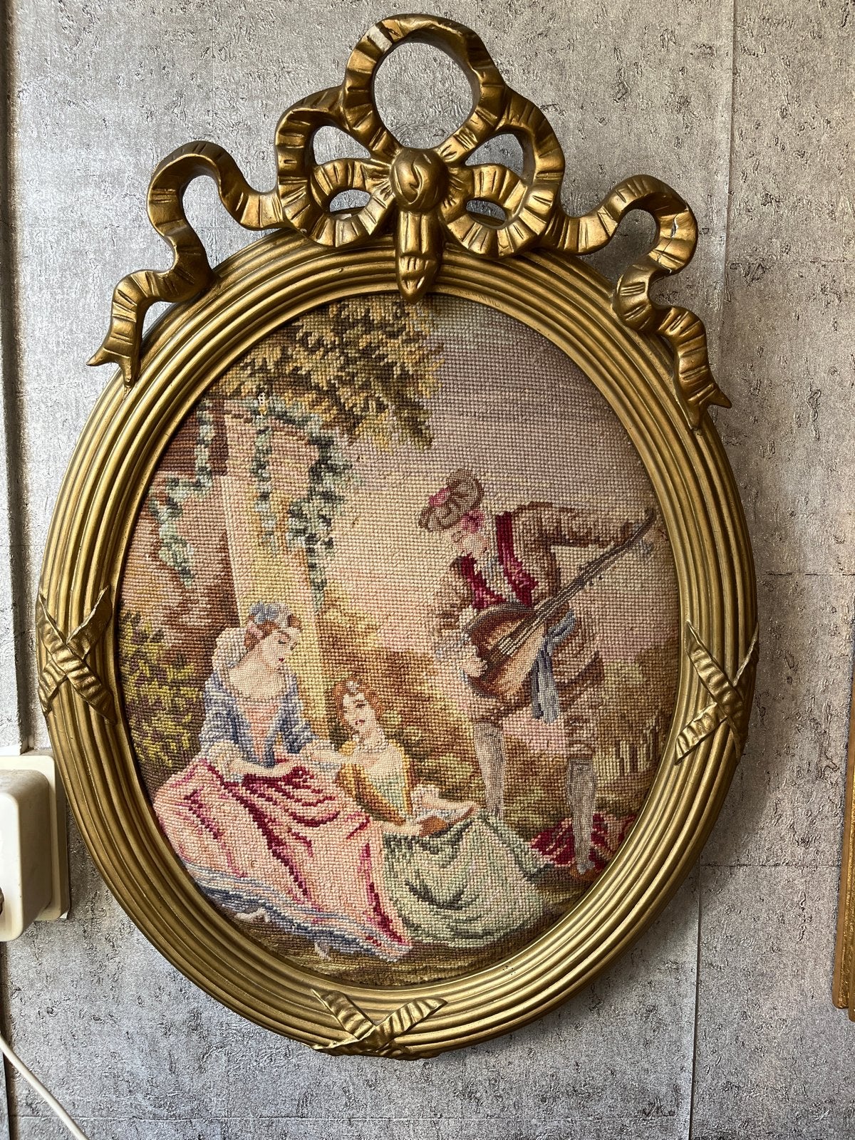 Vintage Gobelin Wandtapijt in Ovale Gouden Lijst, Ophalen