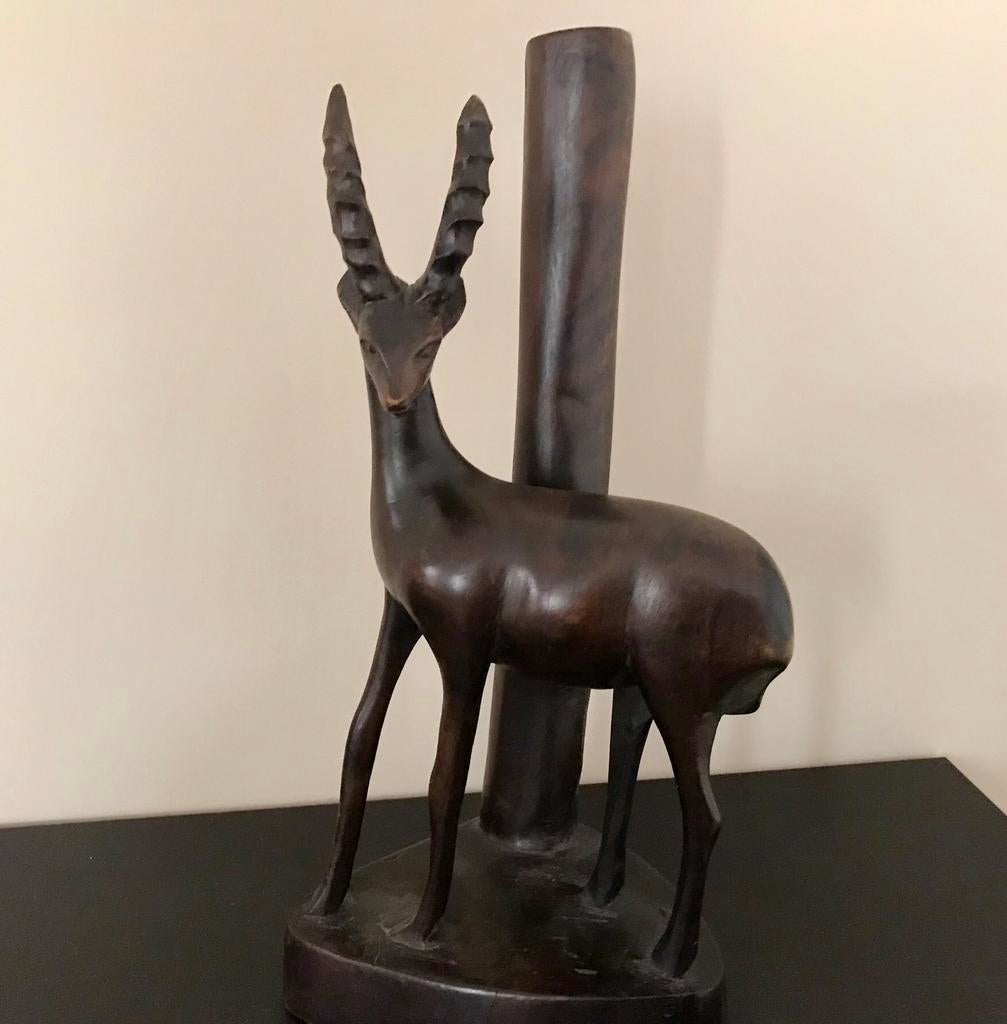 Vintage houten beeld van een hert / antilope, Ophalen of Verzenden