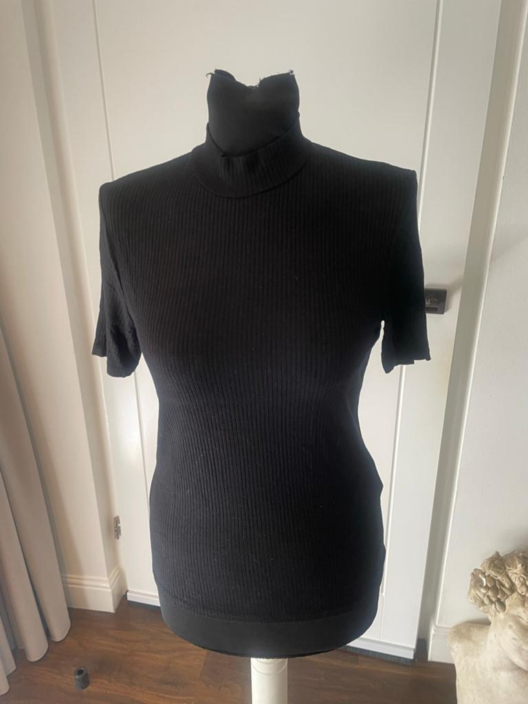 Zwart geribbeld T-shirt met col - Amisu (XL), Kleding | Dames, T-shirts, Zwart, Maat 46/48 (XL) of groter, Ophalen of Verzenden