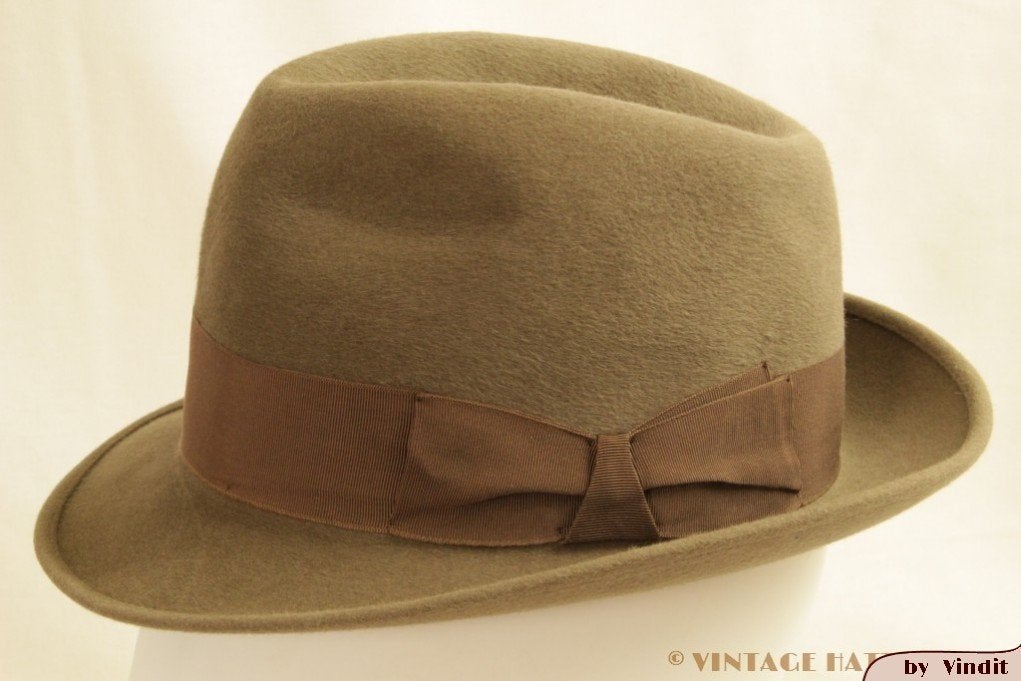 Vintage Gleufhoed Panizza Sportsman bruingrijs 55 = S tot XS, Hoed, Panizza Sportsman, Ophalen of Verzenden, 57 cm (M, 7⅛ inch) of minder