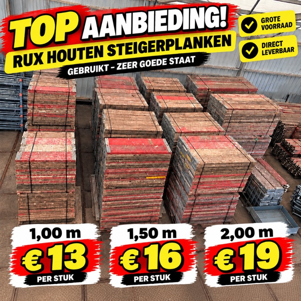 Gebruikte RUX Houten Steigerplanken – 1,00 / 1,50 / 2,00 m, Doe-het-zelf en Verbouw, Gebruikt, 25 tot 50 mm, Ophalen of Verzenden
