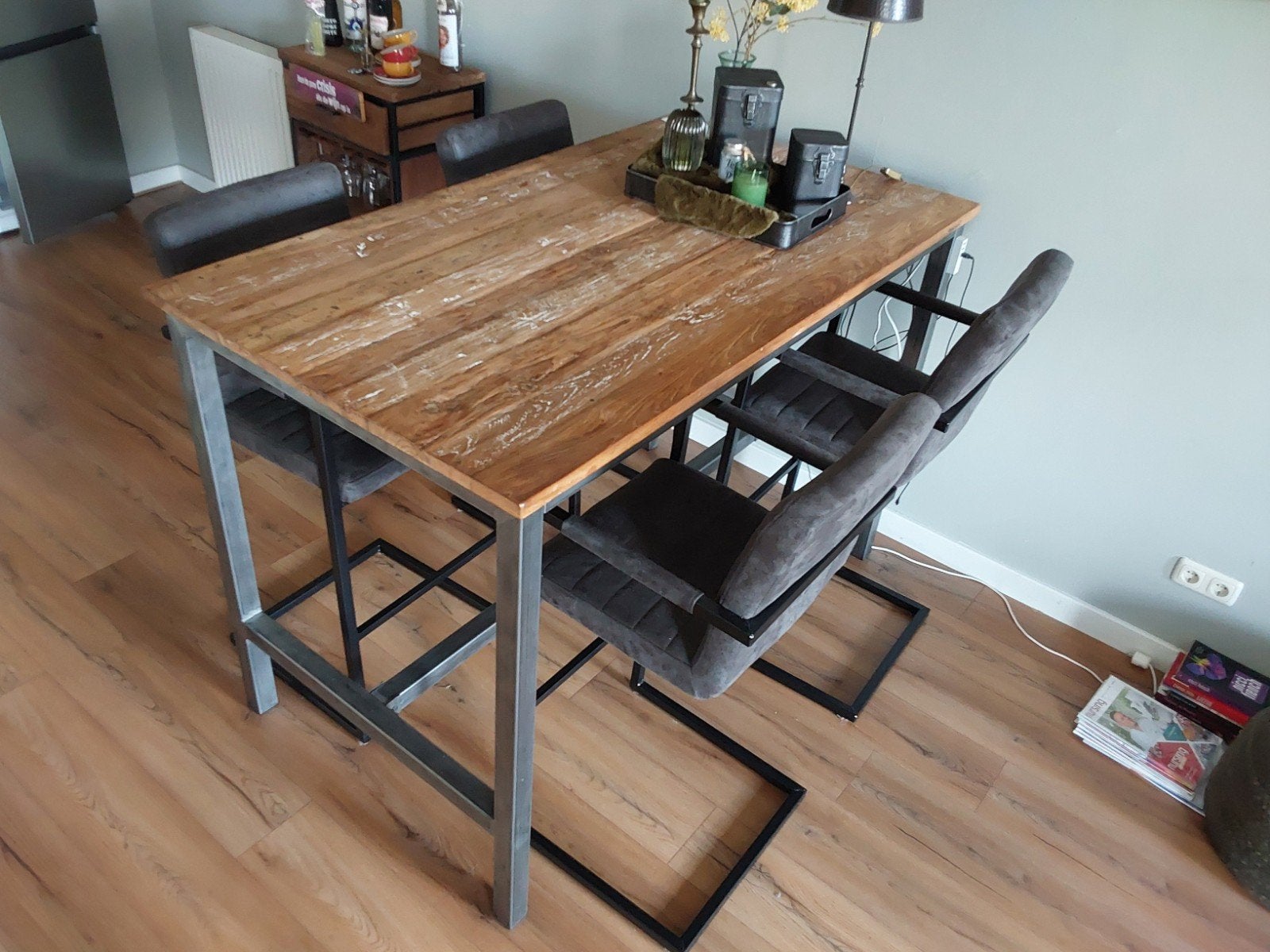 Statafel bartafel eettafel sta tafel hout metaal hoge uitv!, Ophalen of Verzenden, Zo goed als nieuw
