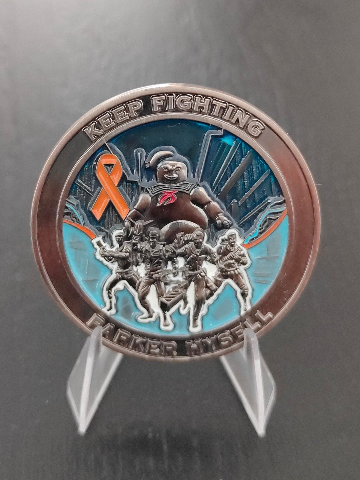 USA Politie Challenge Coin Ghostbusters Keep Fighting, Ophalen of Verzenden, Overige soorten, Amerika, Embleem of Badge