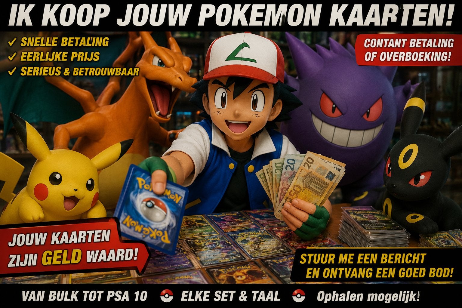 Gezocht: Pokemon kaarten verzameling, Ophalen of Verzenden, Zo goed als nieuw, Meerdere kaarten, Foil