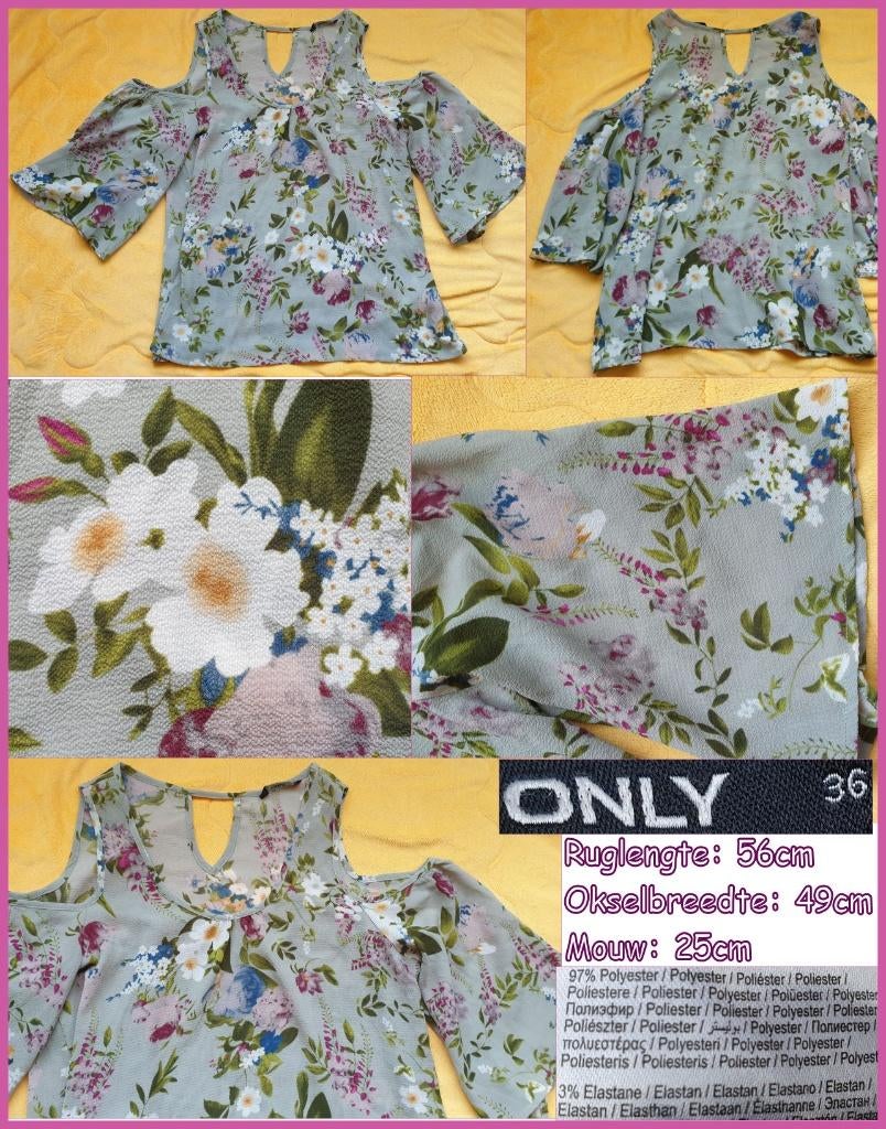 ONLY grijs-kaki gebloemde zomerblouse maat 36 nieuw, Only.M., Ophalen of Verzenden, Zo goed als nieuw, Maat 36 (S)