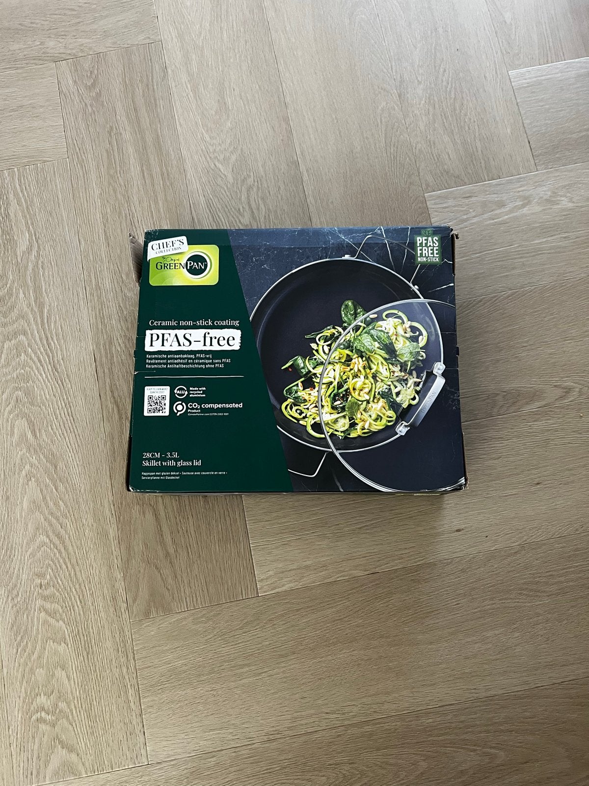 Chef's GreenPan PFAS-vrije Koekenpan met Glazen Deksel, Ophalen of Verzenden, Nieuw, Overige materialen, Koekenpan of Braadpan