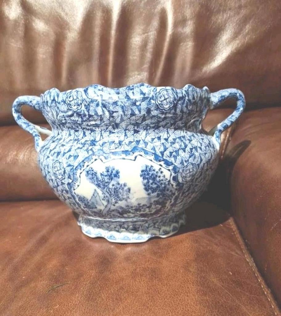 Antieke blauw-witte aardewerk bloempot, Antiek en Kunst, Ophalen of Verzenden