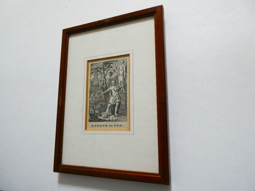 2 Etsen van De Zagtmoedigheid en Rykdom en Eer C.V.N. 1766, Dagelijks leven, Ingelijst, Ets, 19 cm