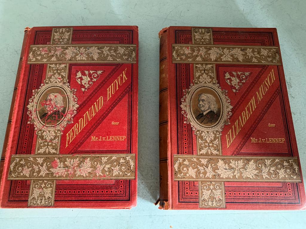 2 Antieke Boeken: Ferdinand Huyck & Elizabeth Musch (Lennep), Boeken, Literatuur, Gelezen, Nederland, Ophalen of Verzenden