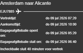 3 EasyJet Vliegtickets Amsterdam - Alicante 9 juli 2026, Drie personen of meer, Vliegtuig, Buitenland, Met bestemming of datum