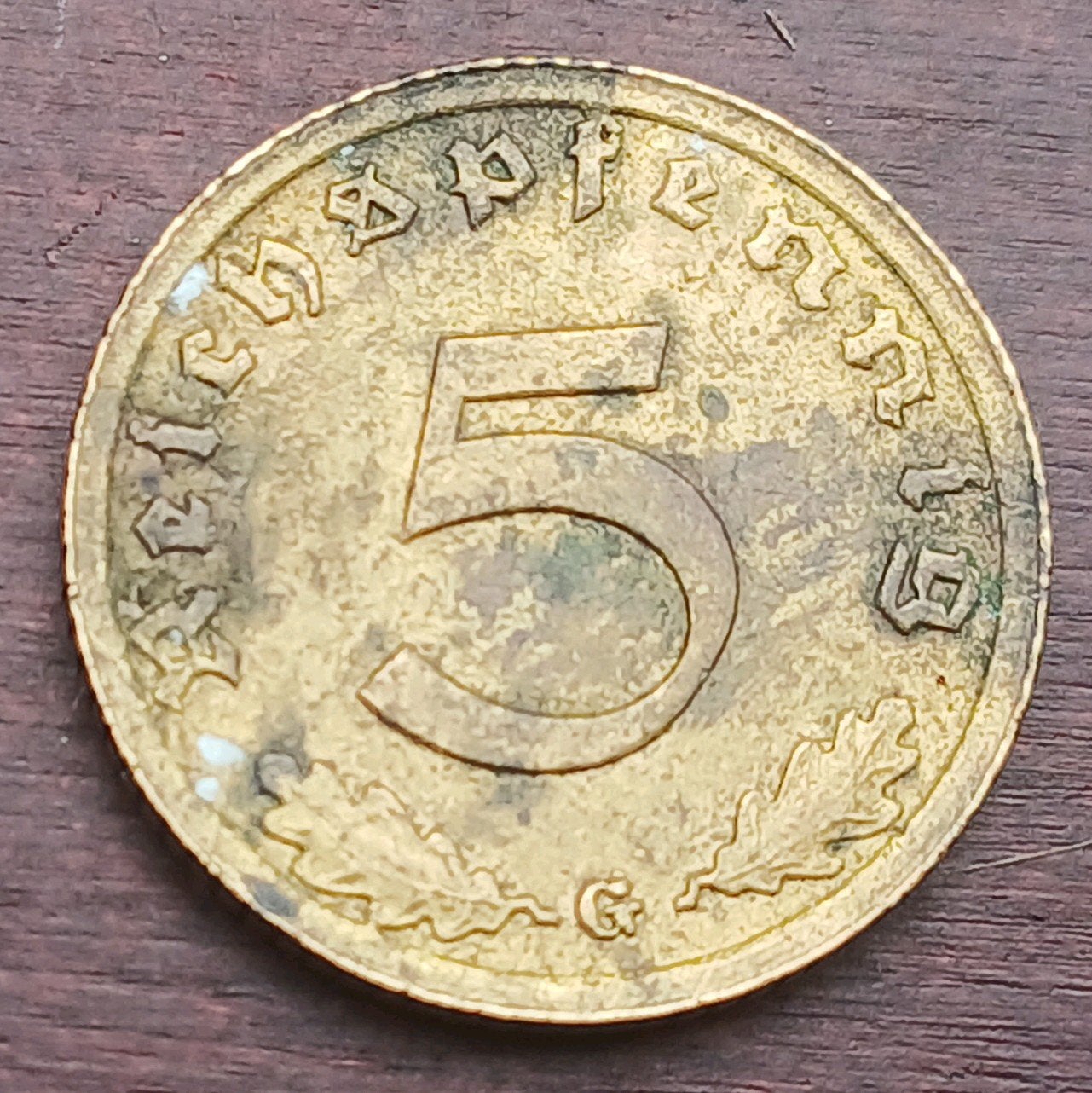 Misslag Nazi Duitsland 5 Reichspfennig 1939G Munt Swastika, Ophalen of Verzenden, Overige soorten, Duitsland