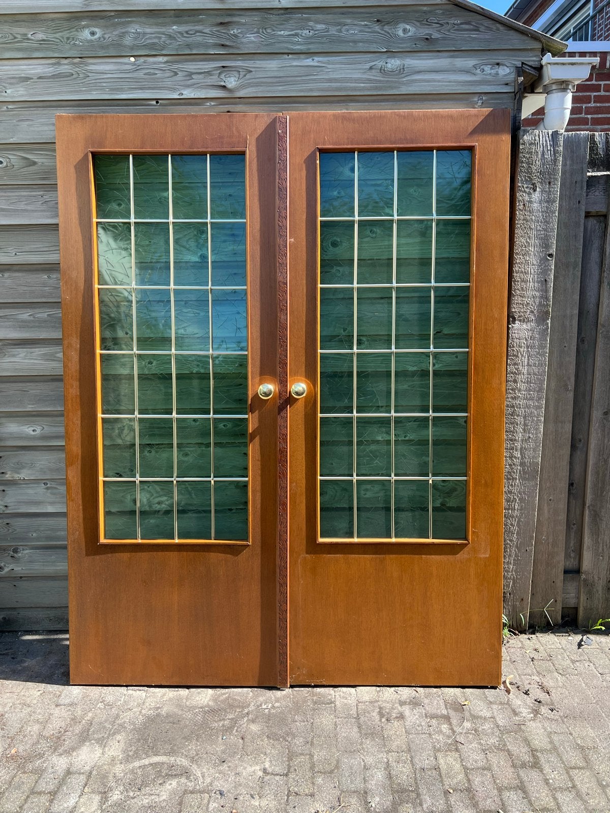 Set van 2 binnendeuren met glas en messing deurbeslag, Doe-het-zelf en Verbouw, Gebruikt, Minder dan 80 cm, Binnendeur, Ophalen of Verzenden