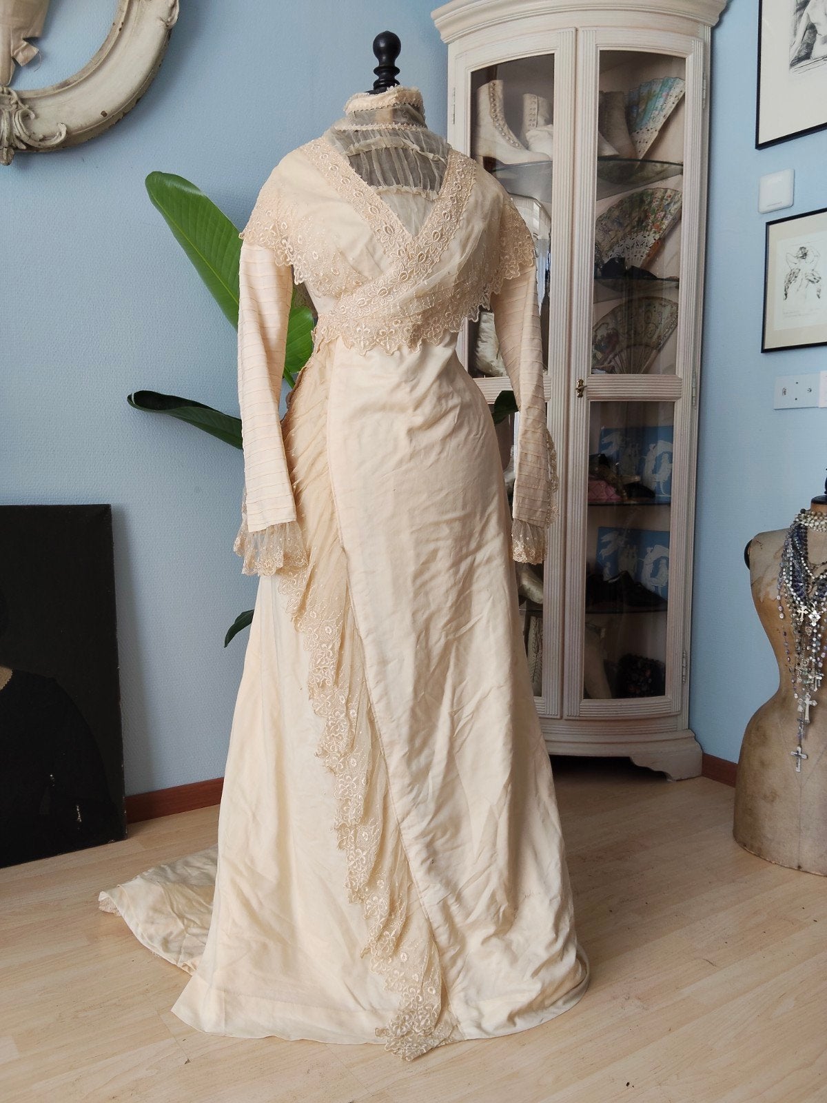 Antiek edwardian dress Japon jurk Titanic era katoen kant, Antiek en Kunst, Ophalen of Verzenden, Dames