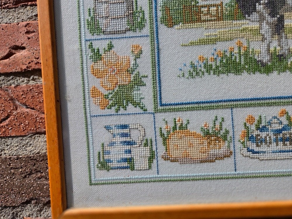 geborduurd schilderij koe boter en melk, Huis en Inrichting, Ophalen of Verzenden, 'T Olde Gre-j, Info@toldegrej.nl, Endepoelstraat 20f Didam