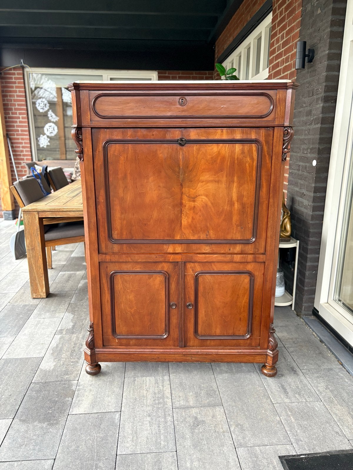 Antieke Secretaire met Marmeren Blad, Ophalen