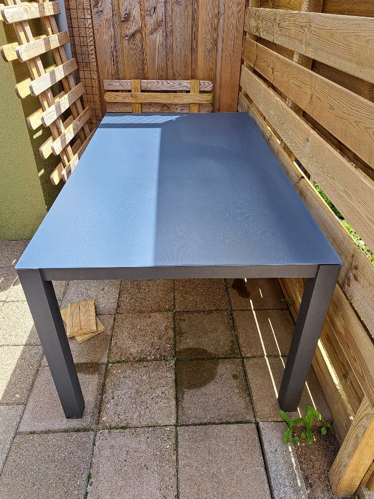 tuintafel antraciet met glazen plaat, Tuin en Terras, Tuintafels, Ophalen, Gebruikt, Rechthoekig, Aluminium