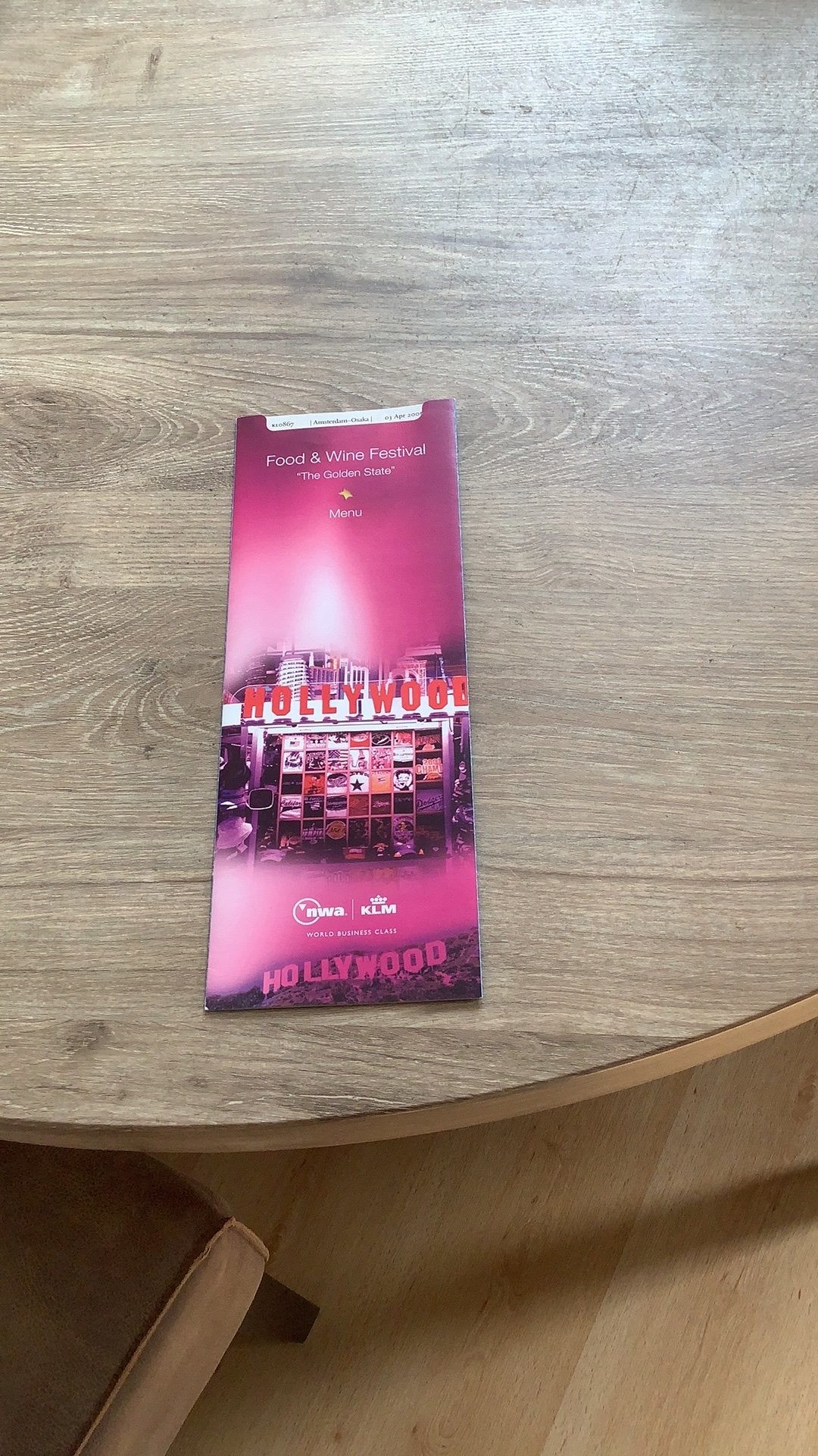KLM Business Class menukaart “ Hollywood “, Ophalen of Verzenden, Zo goed als nieuw, Overige typen