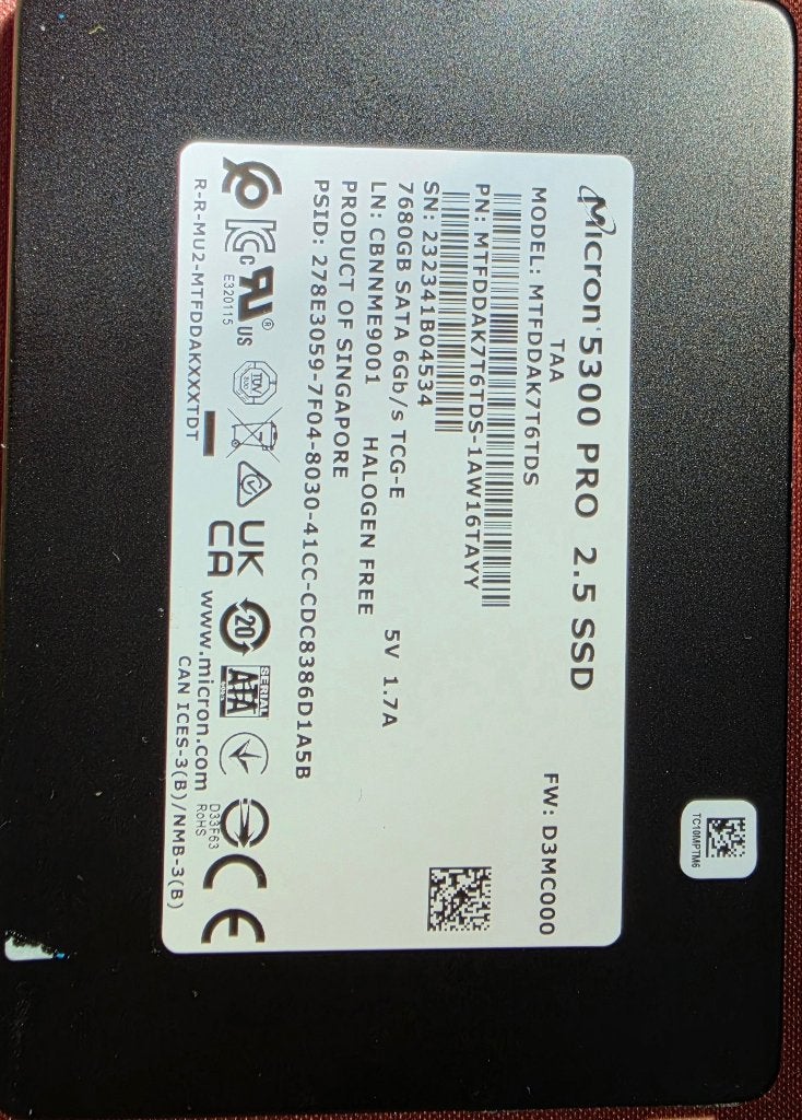 Micron 5300 Pro 7.68TB 2.5 Sata SSD, Computers en Software, Harde schijven, Intern, Verzenden, Zo goed als nieuw, Micron