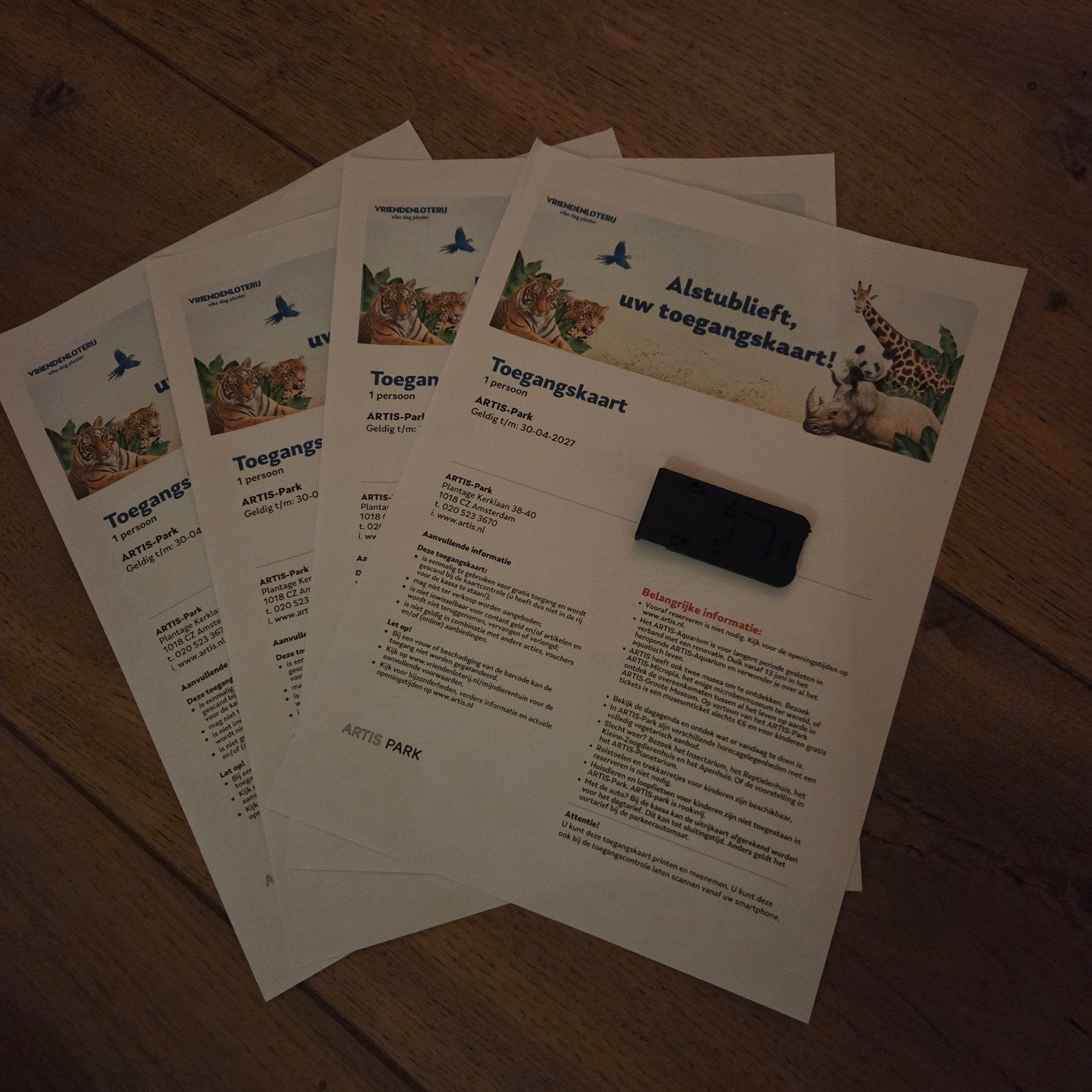 Artis, 4 toegangskaartjes tickets, Drie personen of meer, Ticket of Toegangskaart
