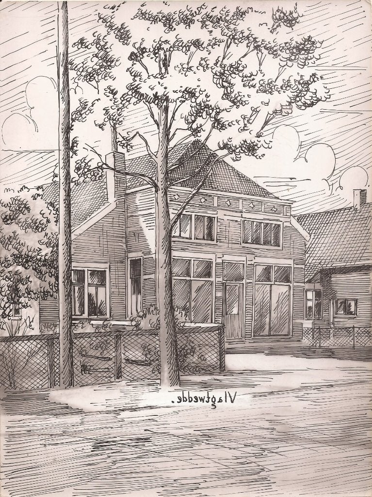 Vlagtwedde Gebouw tekening Sievers 1948, Ophalen of Verzenden, Tekening, Pentekening, Handgemaakt