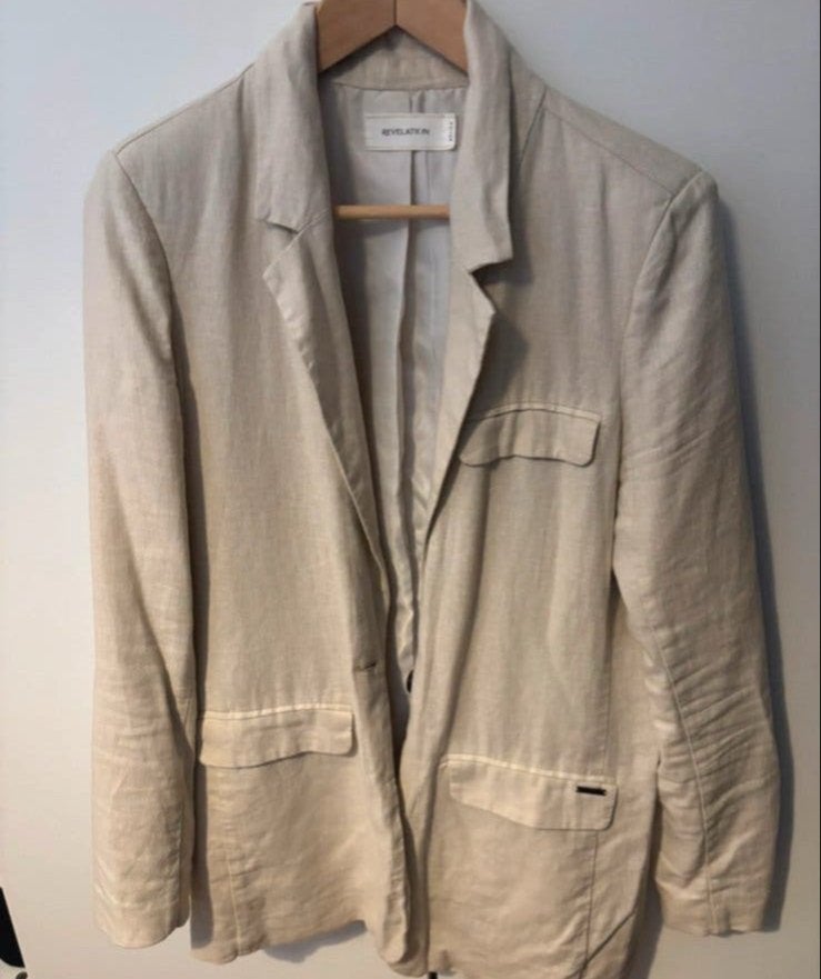 Revelation linnen blazer maat M, Beige, Zo goed als nieuw, Jasje, Ophalen