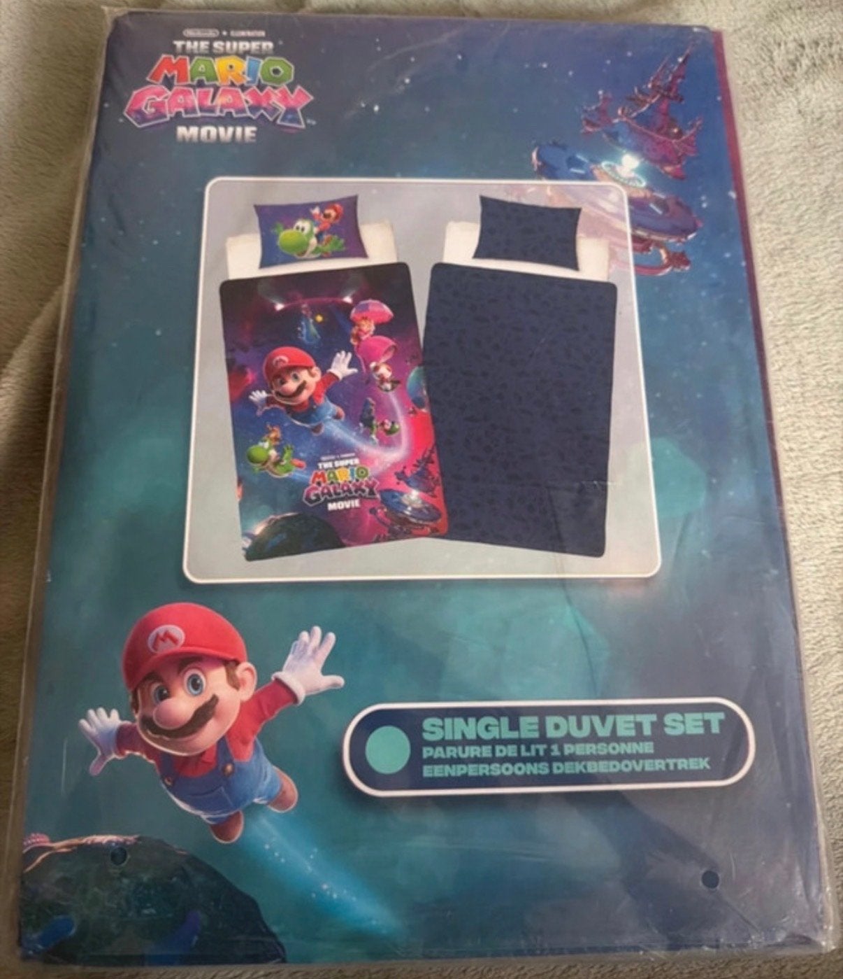 Super Mario Galaxy Movie Eenpersoons Dekbedovertrek, Overige merken, Nieuw, Wasbaar, Meerkleurig