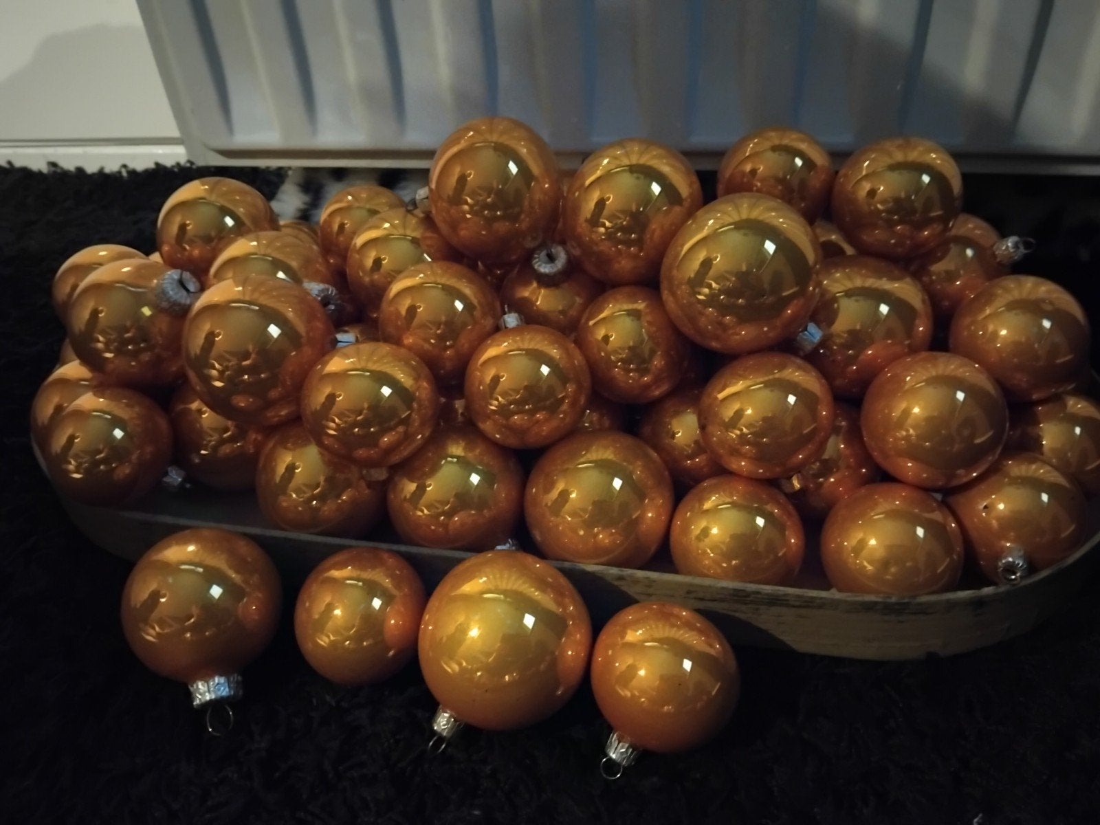 kerstballen glas parelmoer gelig, Ophalen, Gebruikt
