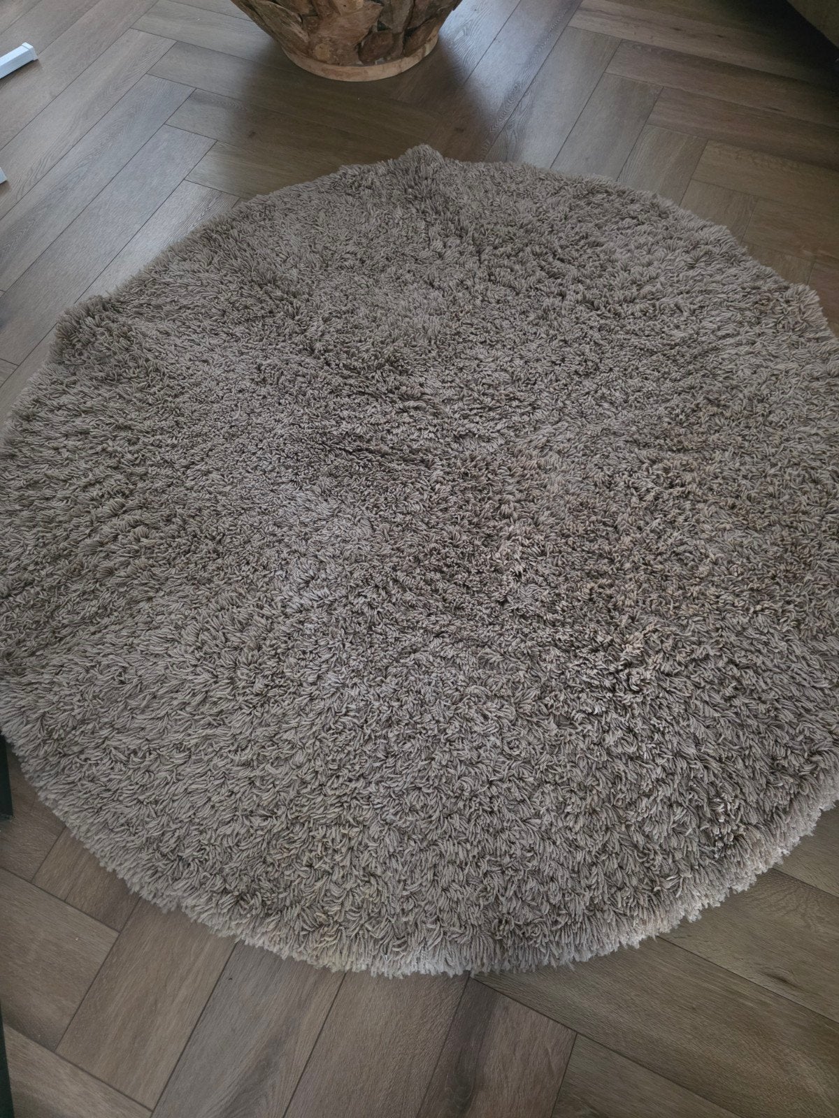 Tapijt, Beige, Rond, Ophalen of Verzenden, 100 tot 150 cm