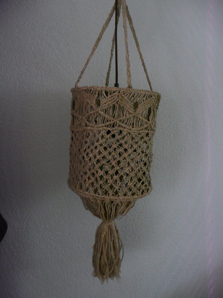 Leuke macramé hanglamp, leren(?) lamp, Ophalen, Gebruikt, Minder dan 50 cm