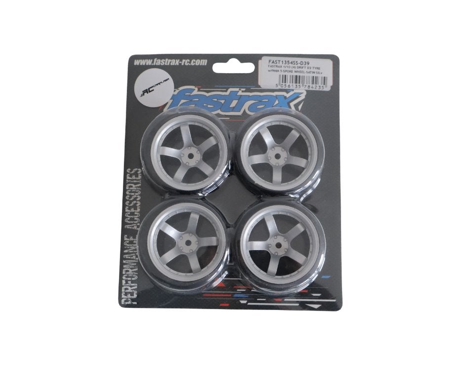 FASTRAX 1/10 (4) DRIFT D3 TYRE w/9MM 5-SPOKE WHEEL-SATIN SI