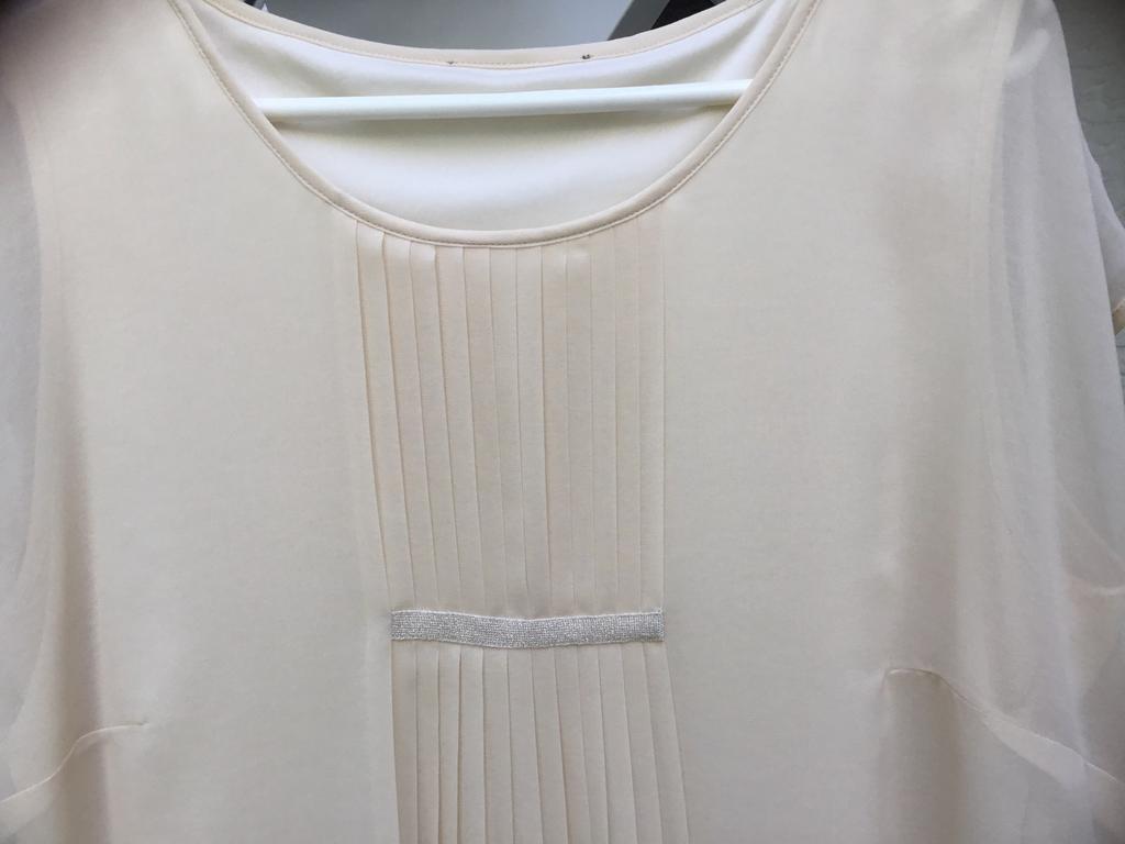 Beige mouwloze blouse van Marie Mero, chiffon, maat 48, Verzenden, Zo goed als nieuw, Maat 46/48 (XL) of groter, Beige