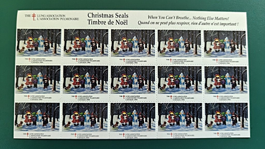 Canada : kerst/sluitzegels compleet vel TBC 1994, Postzegels en Munten, Verzenden, Overige thema's