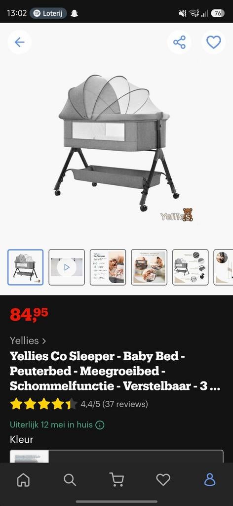Yellies co-sleeper, Ophalen, Wieg