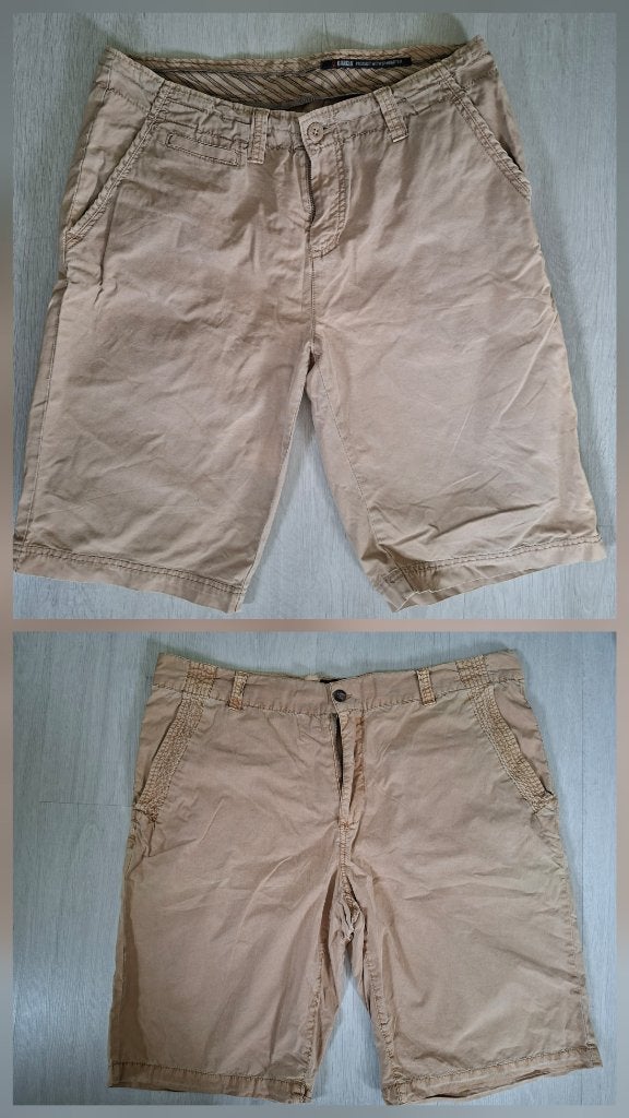 2 beige heren korte broeken ( prijs per broek 15,00), Ophalen, Gedragen, Maat 56/58 (XL), Beige