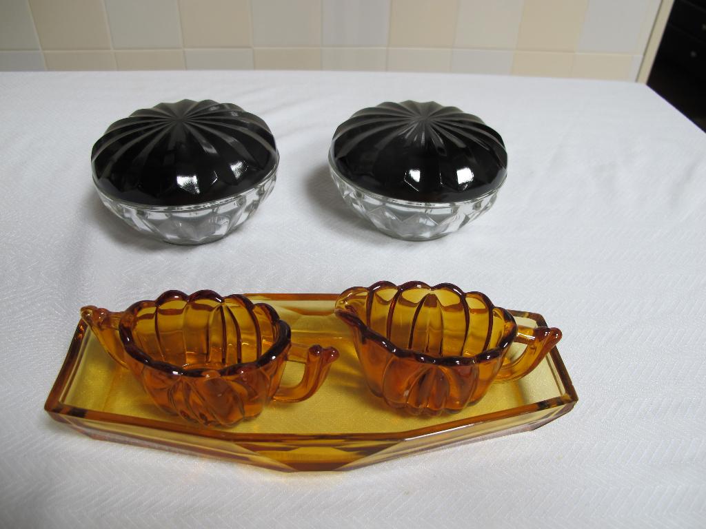 roomstel dekseldoos art deco persglas, Antiek en Kunst, Ophalen of Verzenden