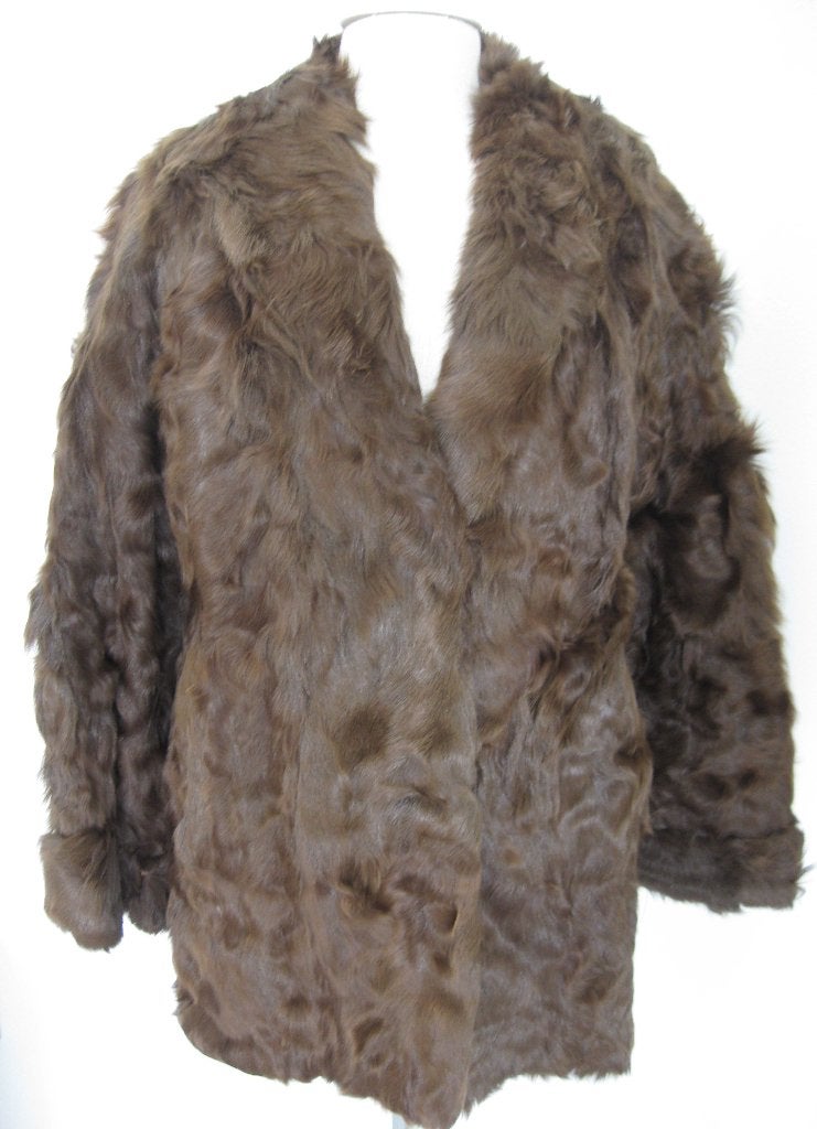 Bontjas langharig bruin / bruine krul kort model maat L/XL, Ophalen of Verzenden, Zo goed als nieuw, Maat 46/48 (XL) of groter